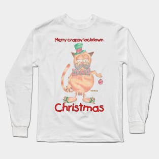 Merry crappy lockdown Christmas Cat with baubles Long Sleeve T-Shirt